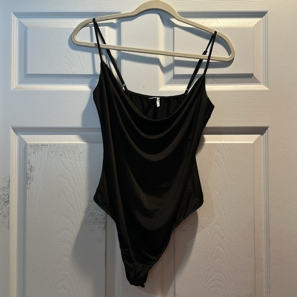 Urban Outfitters Out From Under Black Slinky Draped Cowl Neck Bodysuit L - Picture 2 of 9